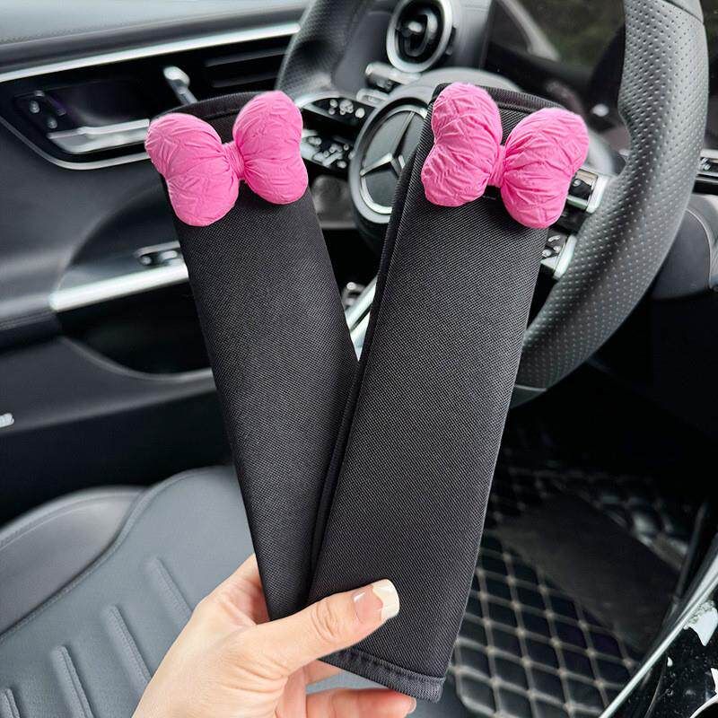 Car Seatbelt Shoulder Pad with Girly Bowknot, Universal for All Seasons, Anti-Neck Strain, Car Decoration for Girls