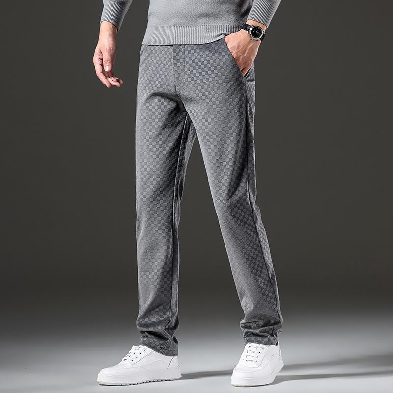 Corduroy men's elastic diamond plaid casual trousers male youth Korean version of the Slim small straight high-waisted men's trousers