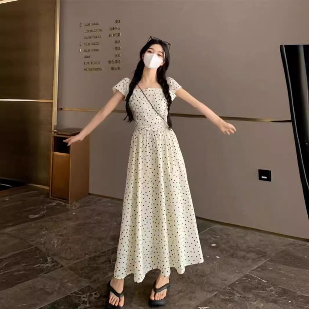 

French Style Polka Dot Tea Dress with Flutter Sleeves - Summer 2024 Extra Large