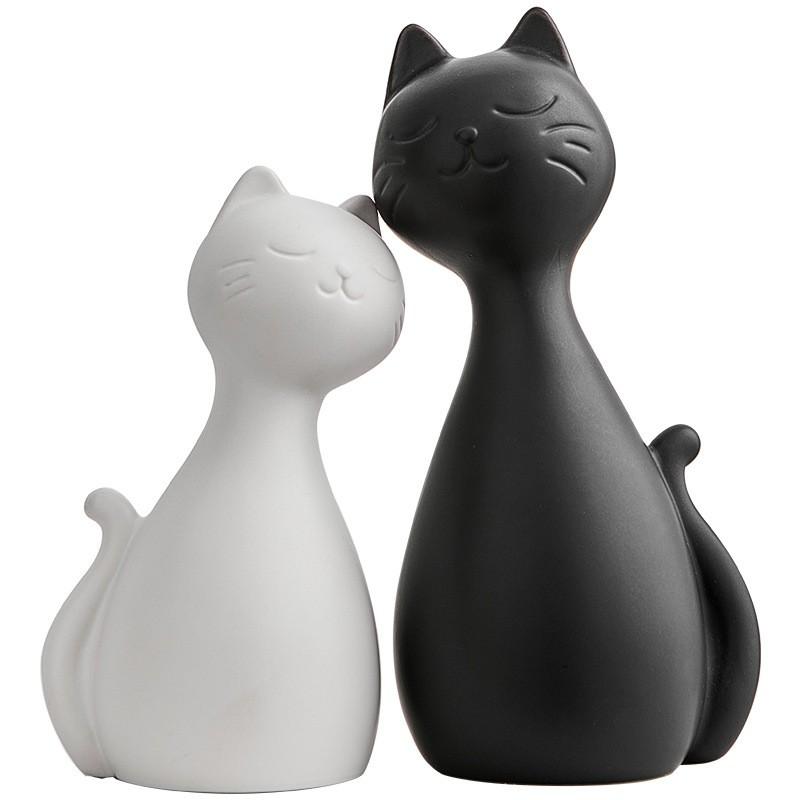 Ceramic Cat Figurine Modern Minimalist Home Decor Living Room TV Cabinet Couple Bedroom Wedding Gift
