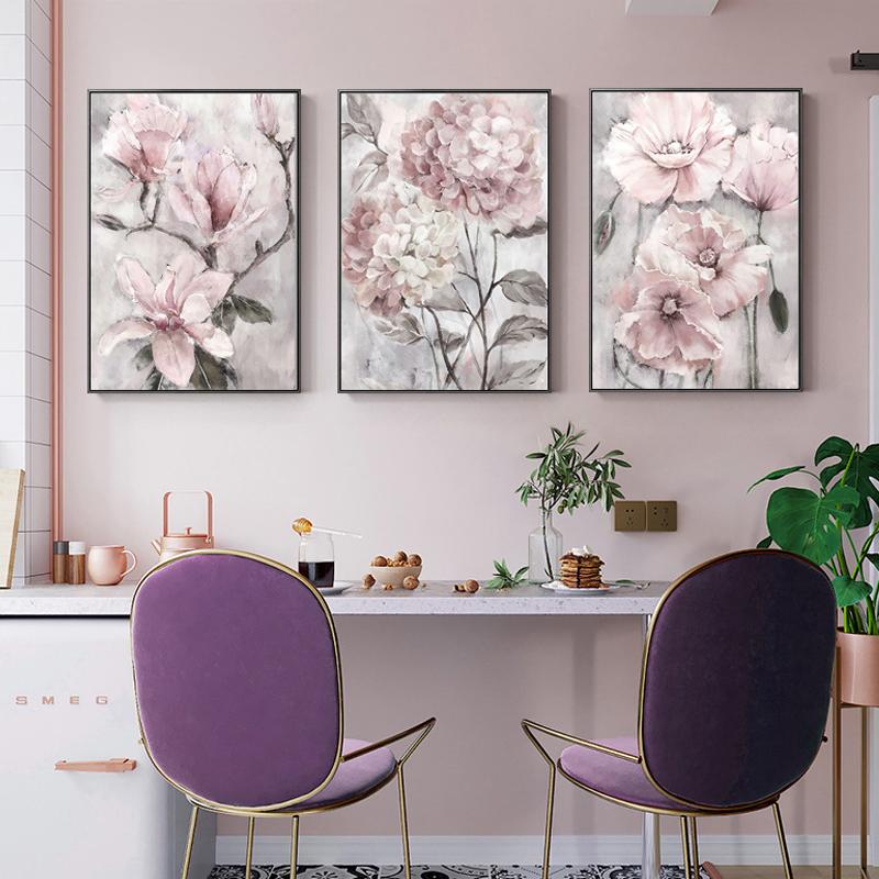 Pink Floral Posters Print for Nordic Bathroom Living Room Flower Wall Art Canvas Painting Home Wall Decor Pictures Farmhouse