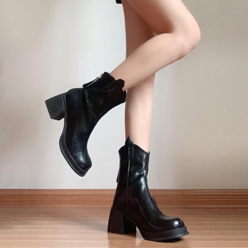 White Thick Heel Short Boots Women's New Autumn and Winter High Heel Thin Boots Medium Boots Chelsea Martin Boots Small Ankle Boots