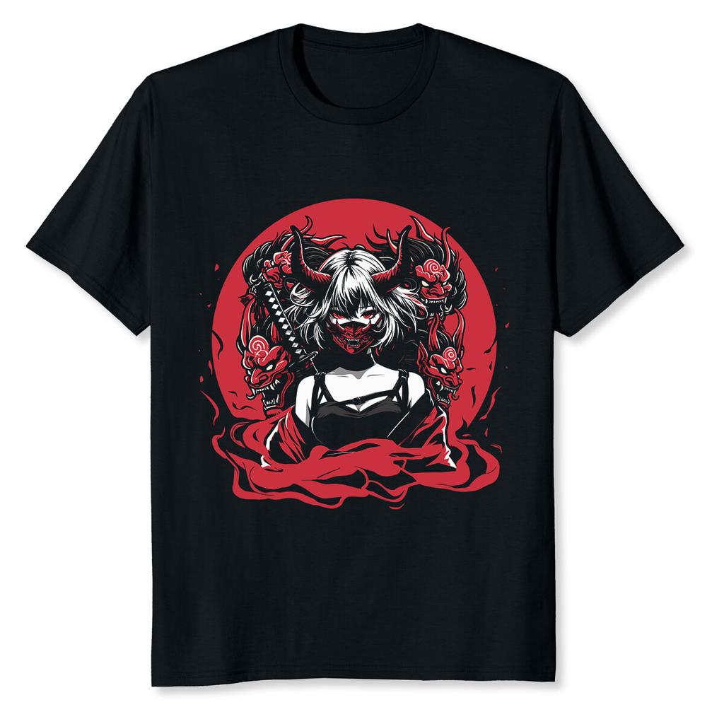 NEW LIMITED Anime Girl Gothic Waifu Japanese Kawaii Otaku Oni Mask T-Shirt