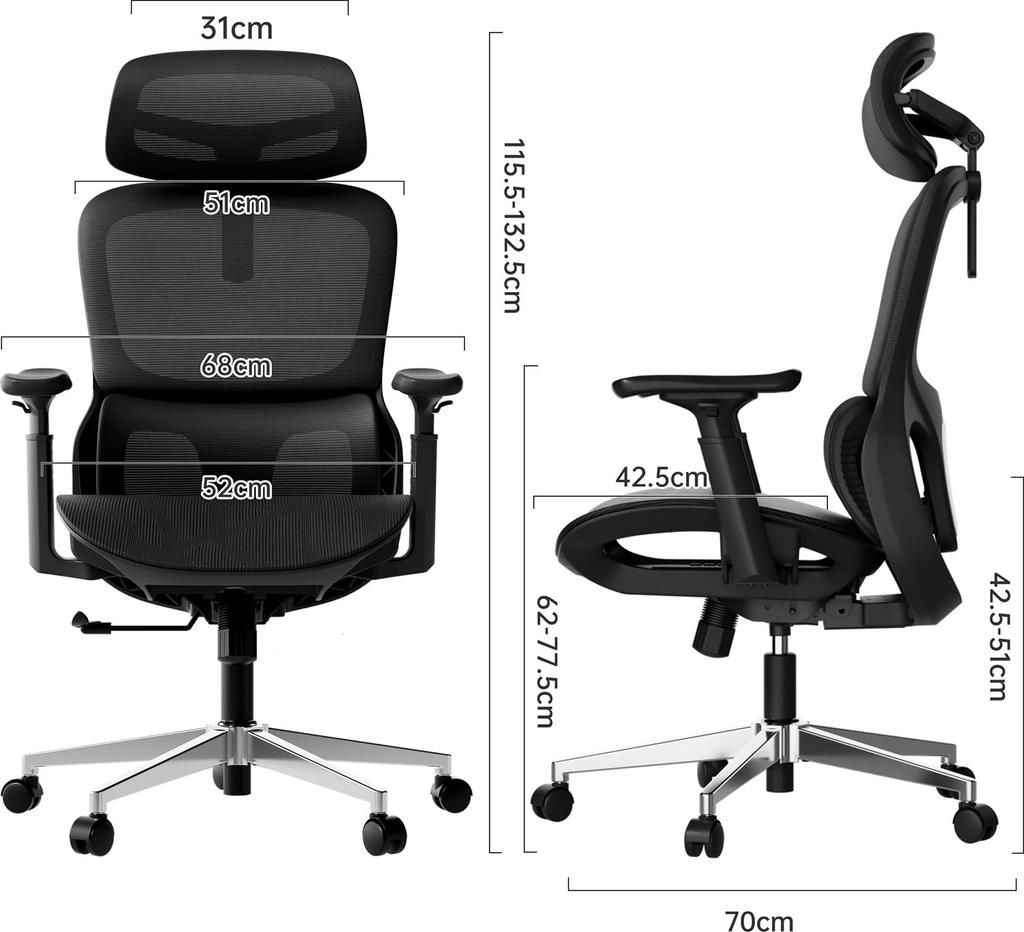 Hbada P2 Pro Office Desk No Tire Work Computer 3D Lumbar 3D Rotating No Ottoman Chair, Chair, Telework, Chair, Chair, Support, Headrest, 360° Armrest,