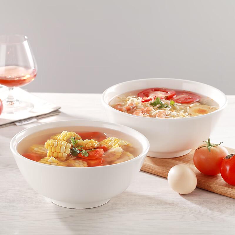 Liangjia 8-inch Pure White Ceramic Noodle & Soup Bowl Set