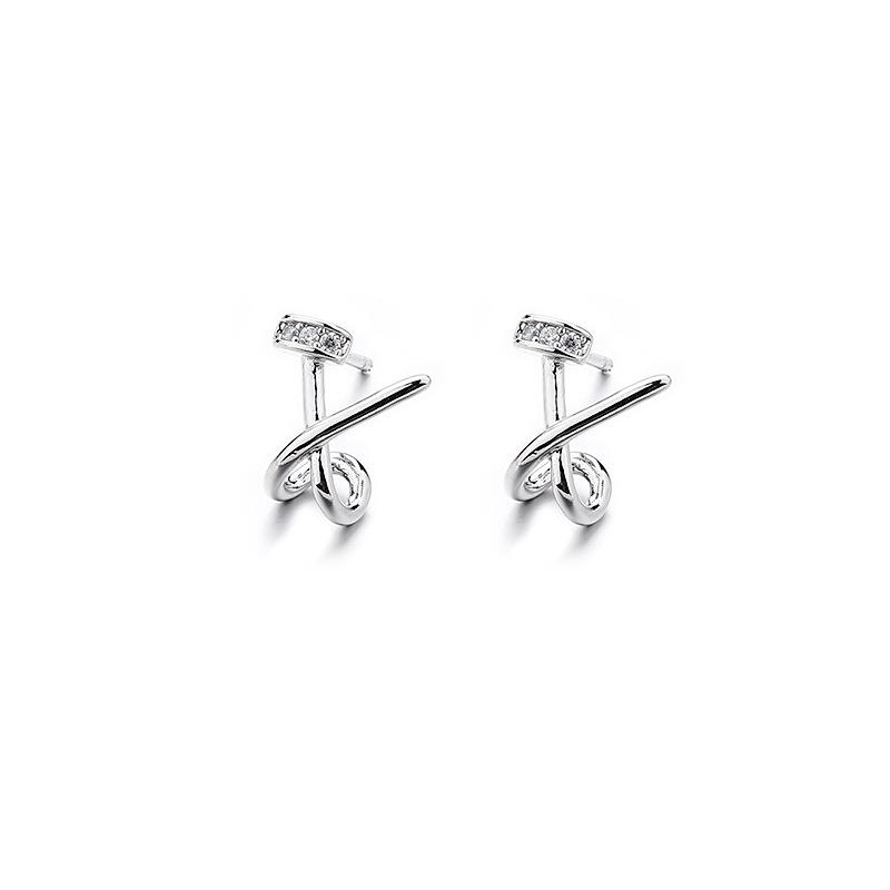 Pendientes chapados en plata S925 con tornillos en forma de cruz de circonita, pendientes con diseño de personalidad única, sencillos y de gran sentido, con forma de clavo geométrico