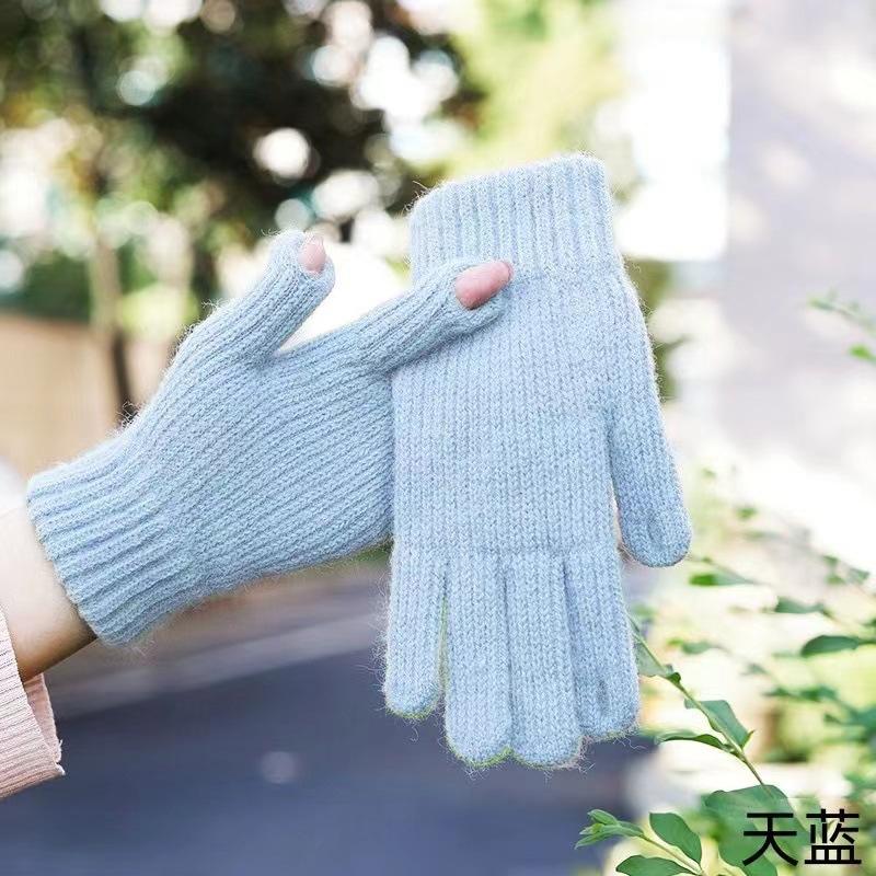Touch Screen Gloves Plus Velvet Warm Brushed Knitted Women's Winter Cute Warm Woolen Warm Men's Cycling Protection Against Cold