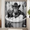 Funny Monkey Shower Curtain Black White Fun Western Cowboy Gorilla Bathtub Farmhouse Rustic Cool Animal Funky Chimpanzee