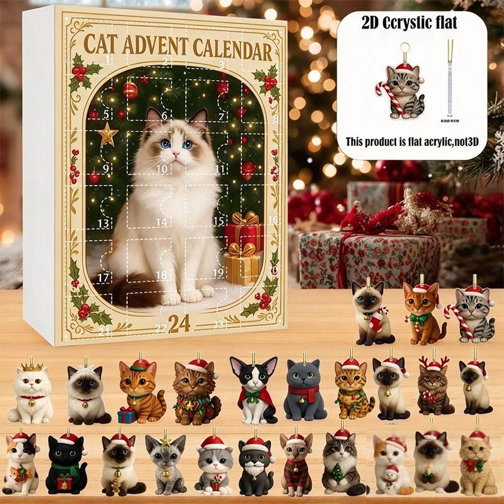 24 Boxes Christmas Countdown Calendar Cute Cat Advent Calendar Countdown Gift Cat Ornaments Women