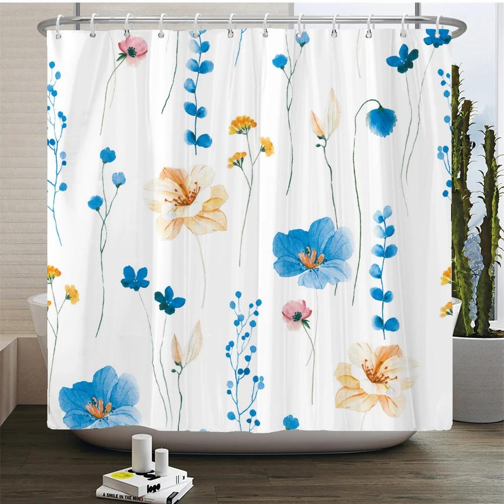 Elegant Flowers Shower Curtain 180x180cm Floral Printed Shower Curtain Polyester Bath Curtain Bathroom Decor Washable With Hooks