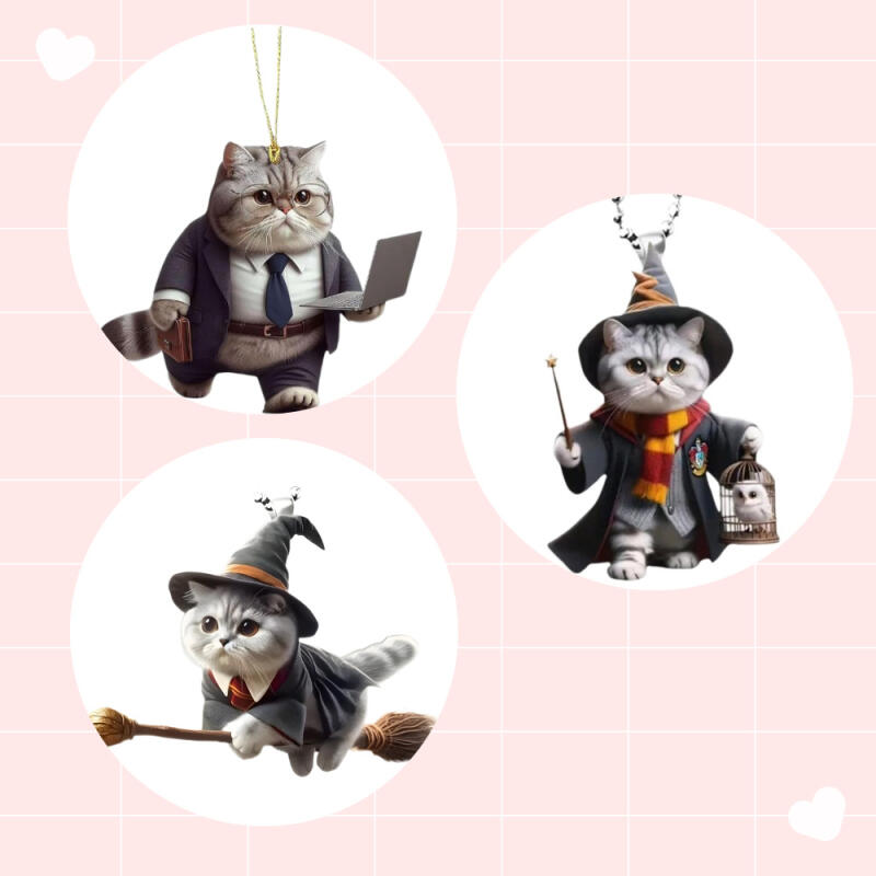 Wizard Cat Acrylic Keychain Keyring Useless Gift