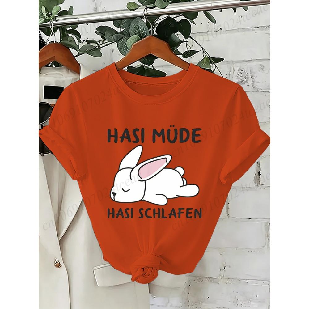 Bunny Is Tired T Shirts Lazy Bunny Graphic Tee Women Casual O Neck Short Sleeve Loose Streetwear Cute Rabbit Print T-Shirt Tops
