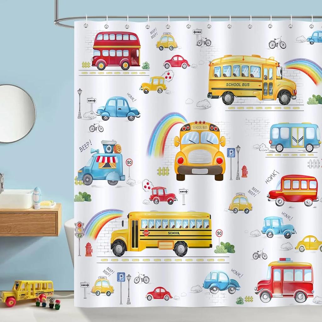 Cartoon Animal Alphabet Shower Curtain Kids ABC Educational Learning Tools Baby Girls Boys Colourful Bath Curtain Bathroom Dec