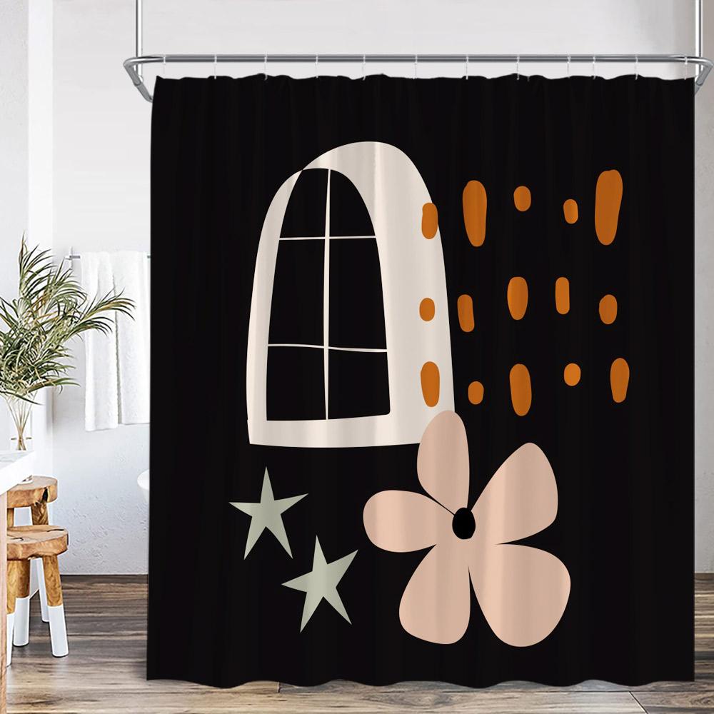 Abstract Geometric Shower Curtain Mid Century Flower Leaf Nordic Minimalist Bathroom Decor Modern Polyester Bathtub Curtain
