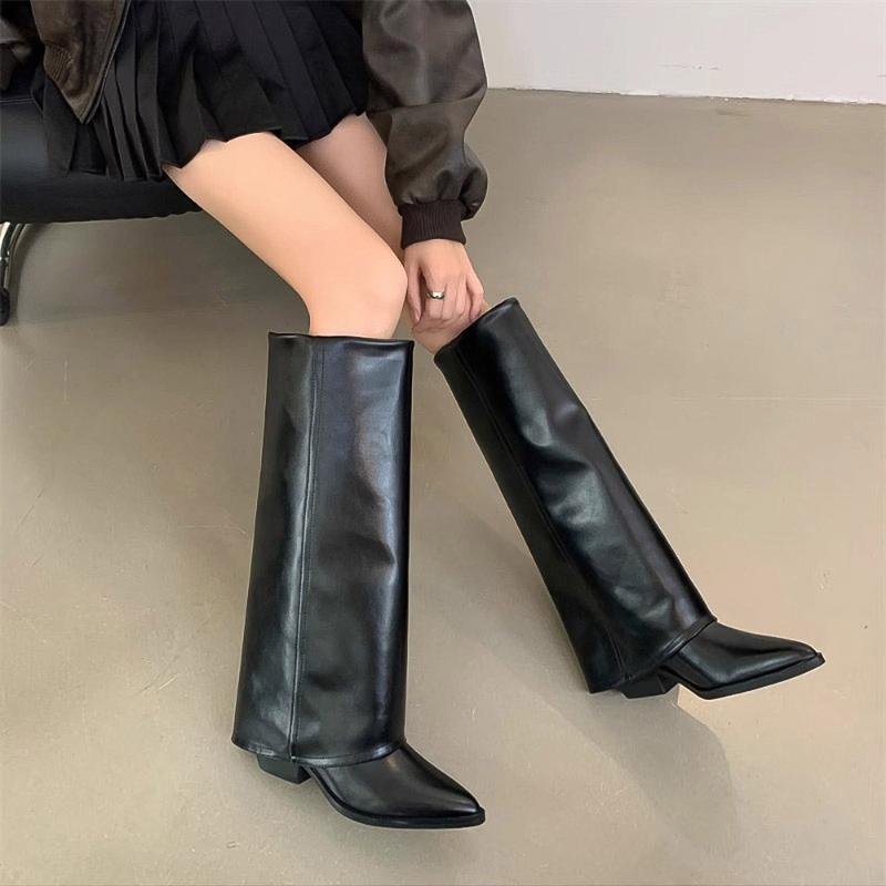 Pointed Toe Thick Heel Women Long Boots Fashion Knee High Booties Autumn Winter Woman Mordern Trouser Legs Booties