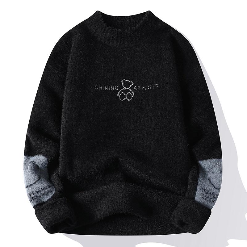 

Мужской кашемировый свитер из норки облегающего кроя 2024 Осень/Зима, трикотаж с круглым вырезом, женский трендовый пуловер на флисовой подкладке 2XL