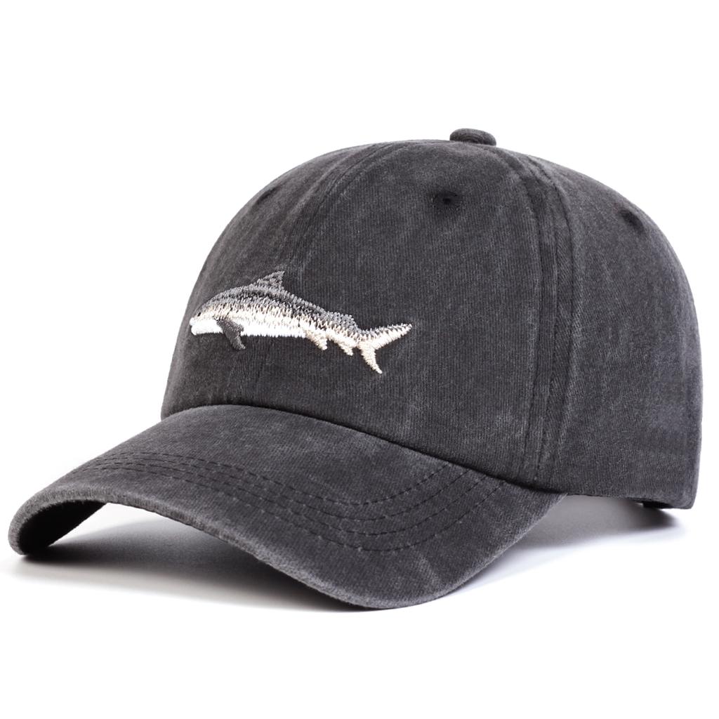 Unisex Shark Embroidery Wash Baseball Cap Spring and Autumn Outdoor Adjustable Sunscreen Hat