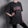 Damen Kurzarm T-Shirt Rundhals Lässiges T-Shirt Baumwolle Gewaschen Schwarz Bedruckt Oversized Hip Hop Streetwear Top