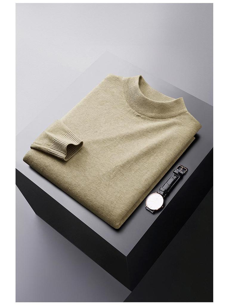 Men's Heavyweight Half-High Collar Velvet Sweater - Thick, Warm, Knitted Base Layer for Winter