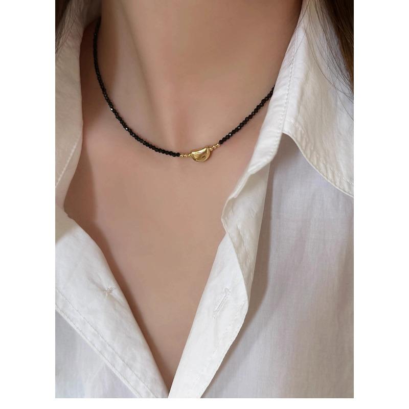 Tourmaline Pearl Collar Chain - Simple and Retro Necklace for Women, Light Luxury, Niche Bead Necklace Accessory