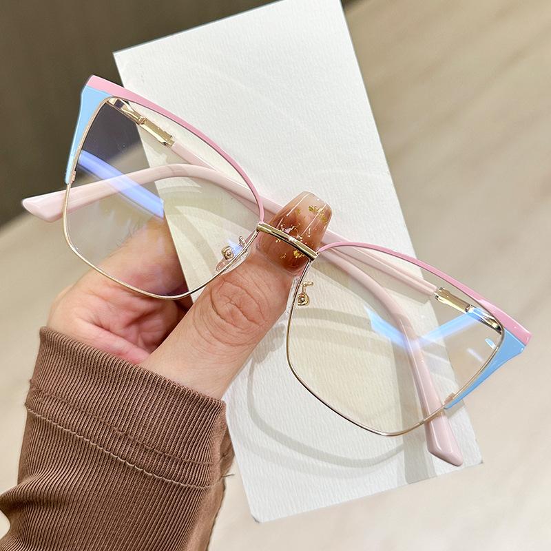 

Кошачий глаз цветные блокированные плоские очки женские анти-синий свет очки держатель без степени розовое золото декоративные очки розовый