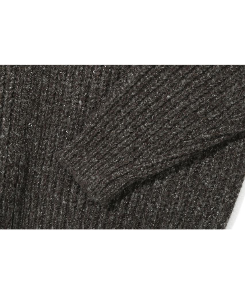 BASEMOMENT Asymmetric High-Neck Zip-Up Knit Melange Brown