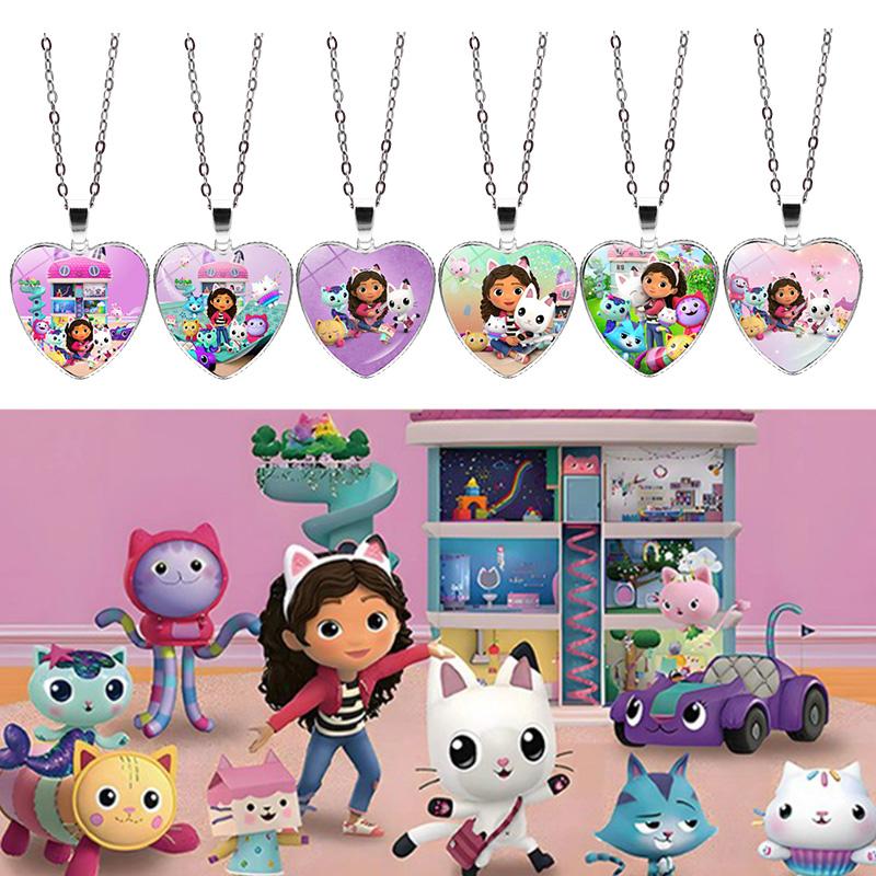 Cartoon Heart Necklace Cute Peach Heart Jewelry Sweater Decoration Chains Colorful Beaded Bracelet Kids Girls Gifts
