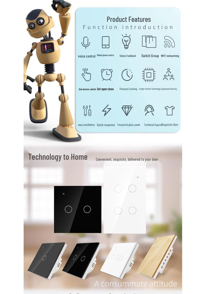 Graffiti Smart WiFi Wall Switch with Alexa & Google Voice Control, US/EU Specs, Touch Panel