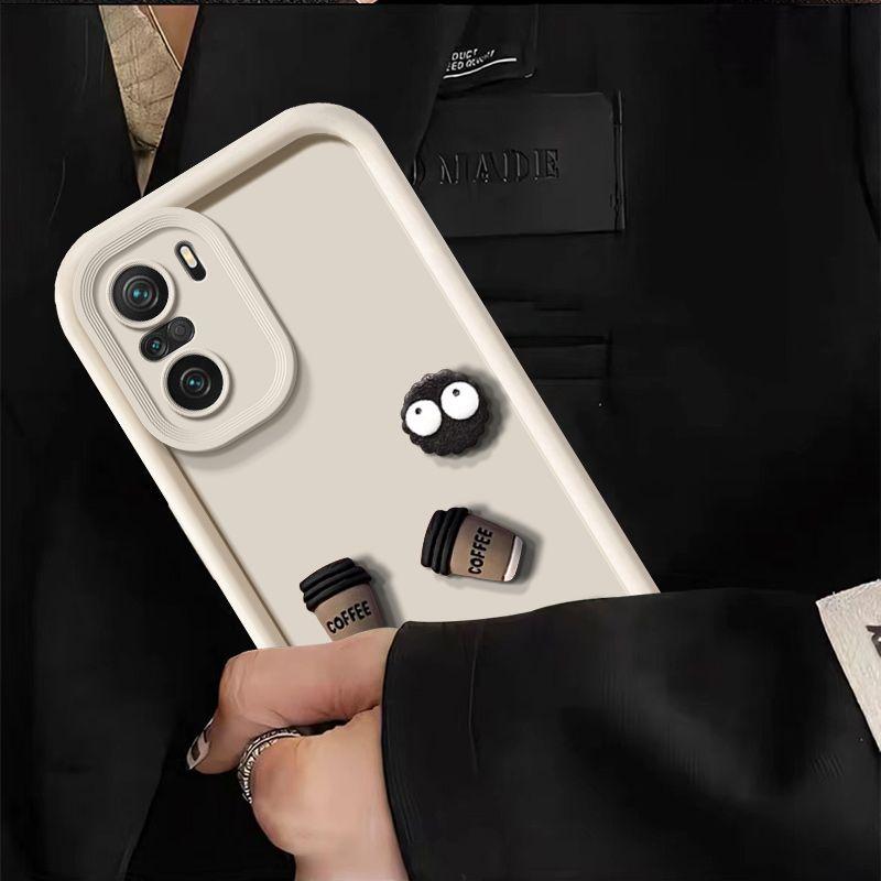 Cute 3D Coal Ball Coffee Camera Lens Silicone Phone Case For Xiaomi Redmi Note 13 Pro Plus 4G 5G Back Cover