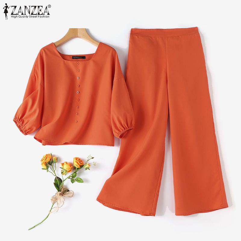 

ZANZEA Женская блузка и брюки повседневный комплект из двух предметов с брюками