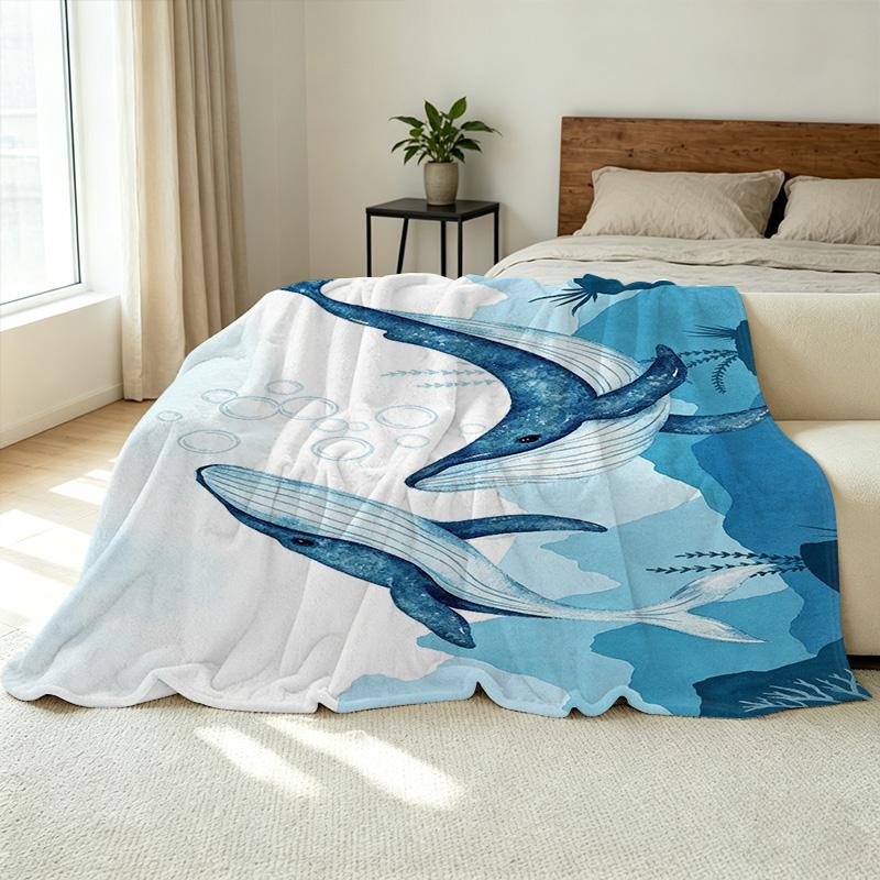 Cozy Soft Fleece Whale Print Blanket Breathable Lightweight Warm Throw for Home, Office, All Seasons, Perfect for Christmas & Halloween Decoration