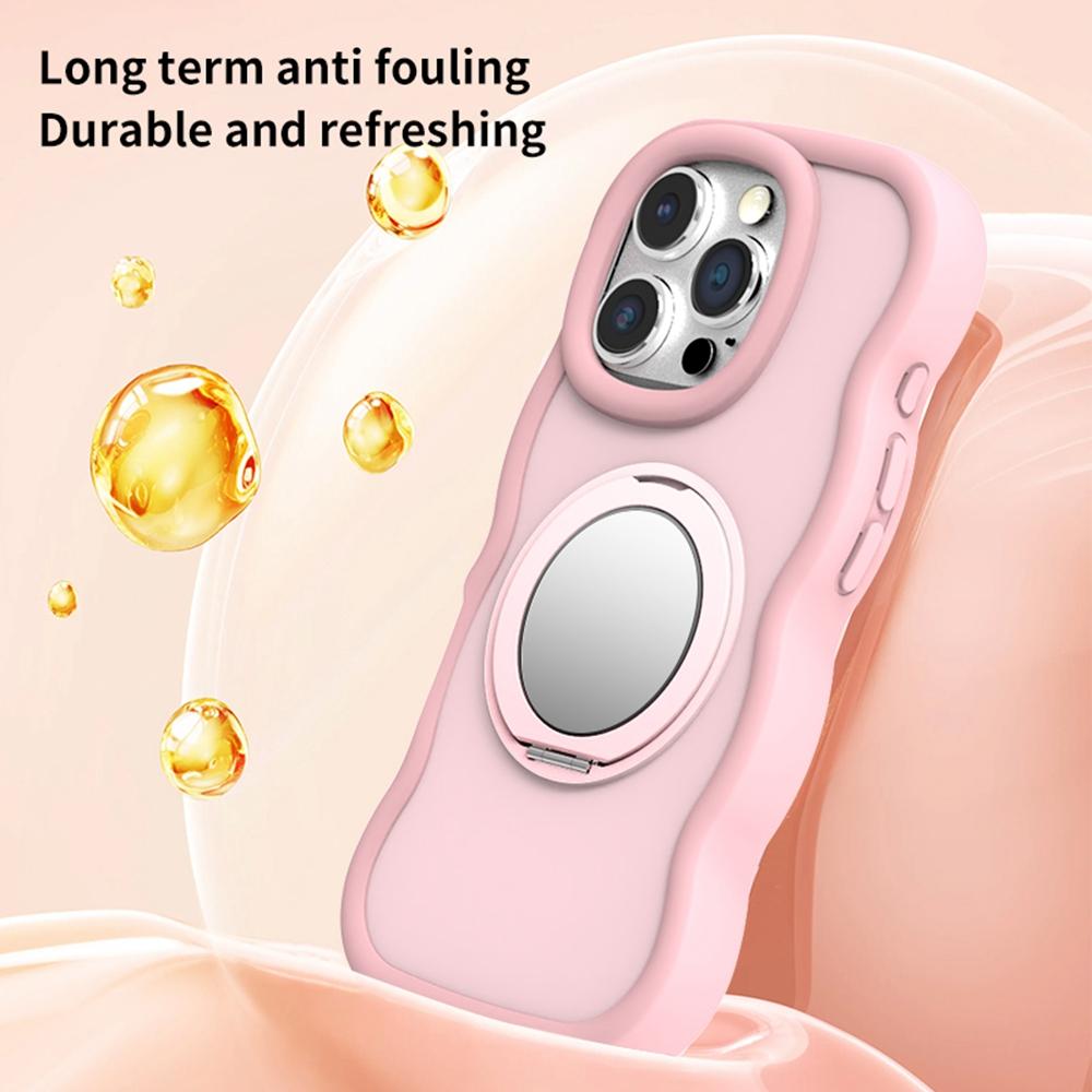 For iPhone 16 Pro Max Magnetic Case Wave Edge TPU+Acrylic Phone Cover with Mirror Kickstand