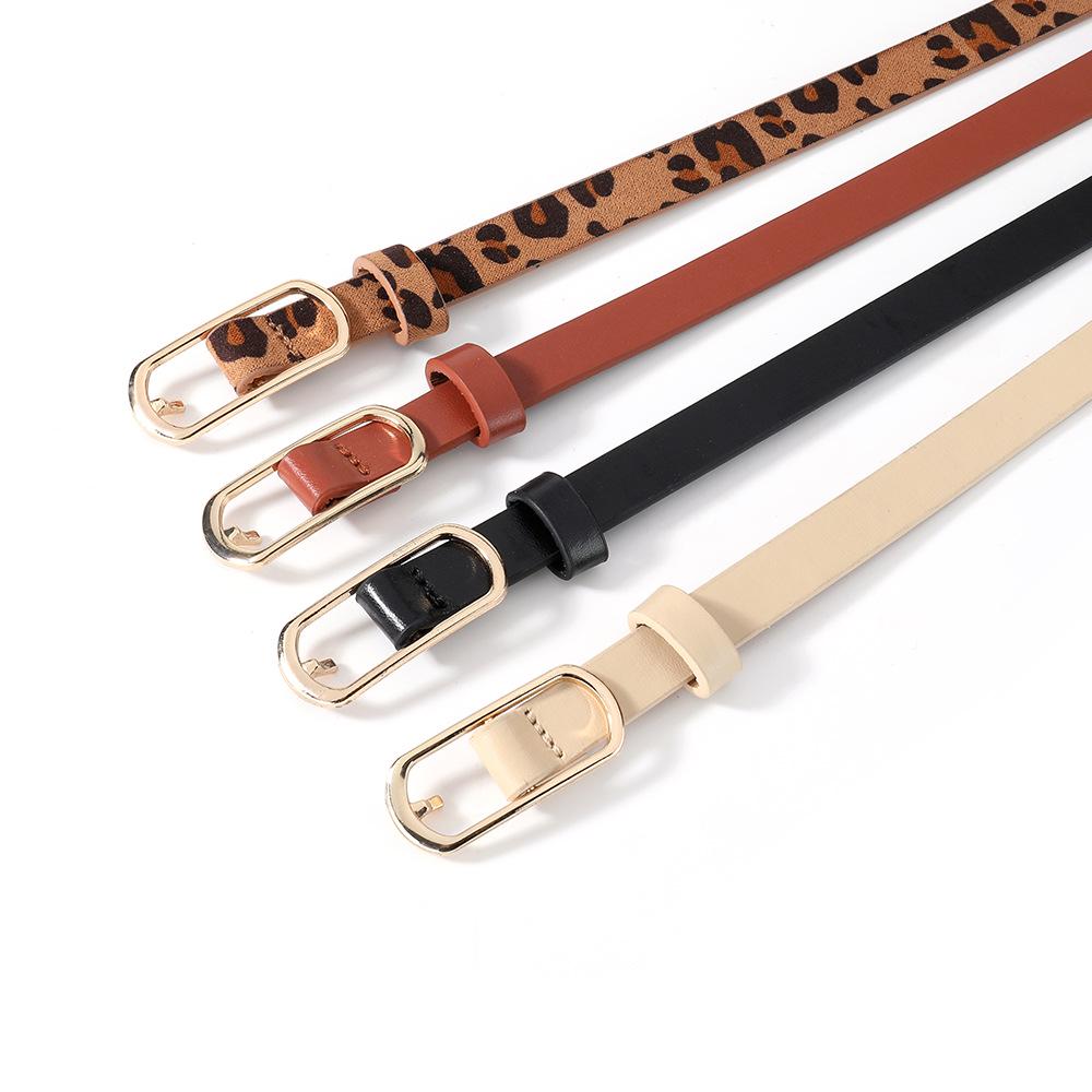 Leopard Print Thin Leather Belt with Gold Buckle - Stylish and Versatile for Jeans and Dresses