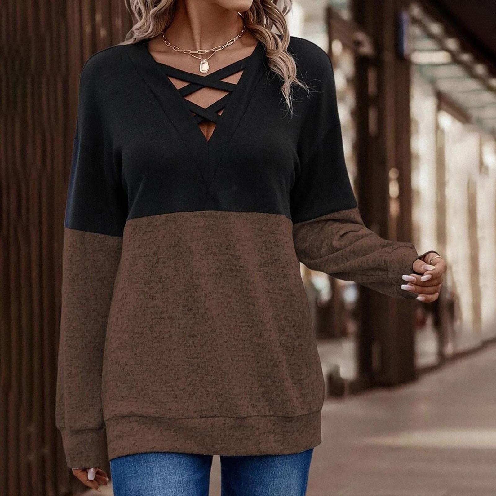 

Женская повседневная футболка с v-образным вырезом и контрастной вставкой с заниженными плечами и рукавами L кофейный