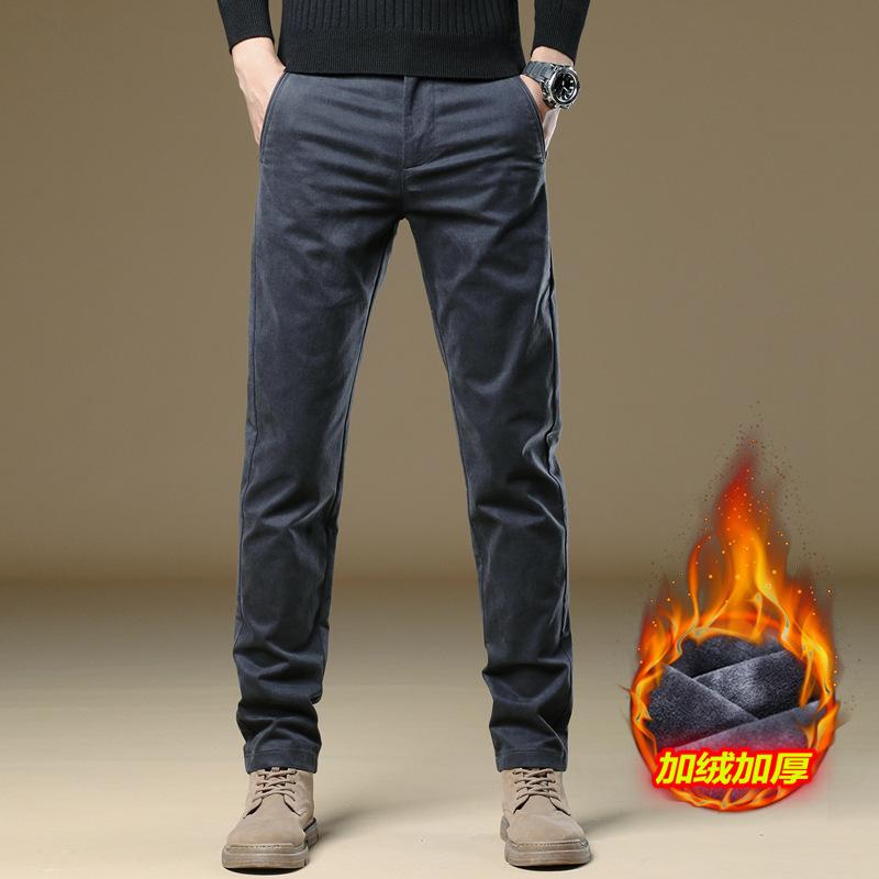 2024 Spring And Autumn Winter New High End Men'S Plush/Thin Casual Pants Slim Fit Straight Tube Versatile Business Suit Long Pants