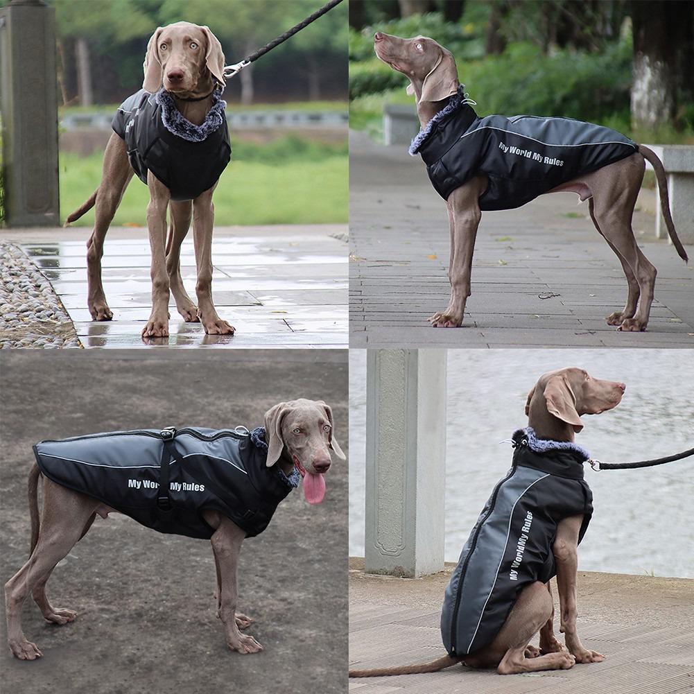 Roupas impermeáveis para cães, casaco grande para cães de inverno com coleira peluda, roupas quentes para animais de estimação, jaqueta para cães, fantasias de labrador bulldog
