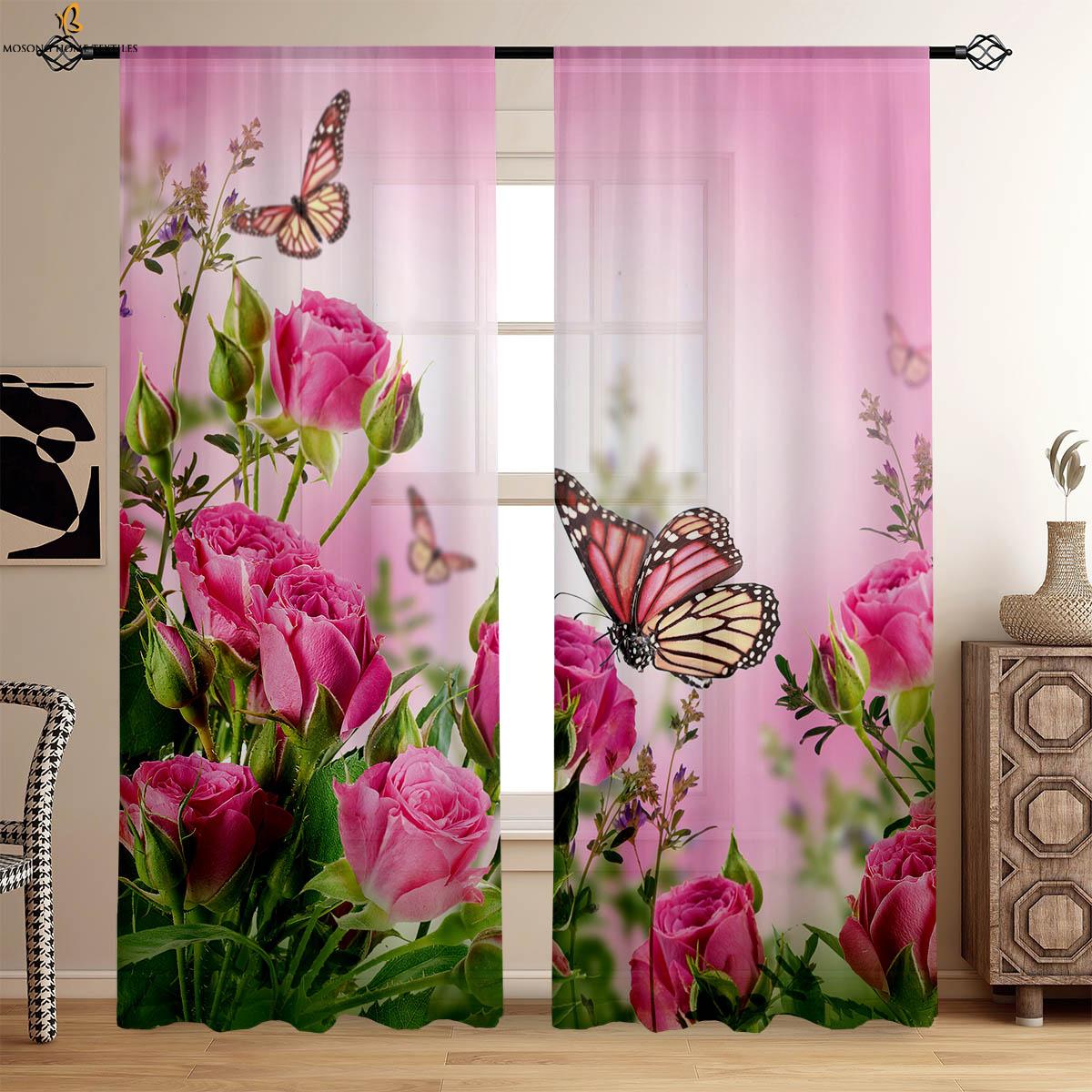 

Цветочные бабочки 3D печатные шторы в пасторальном стиле карниз для штор спальня гостиная кабинет декоративные шторы 2 шт. W50xH130(CM)x2PCS&Rod pocket