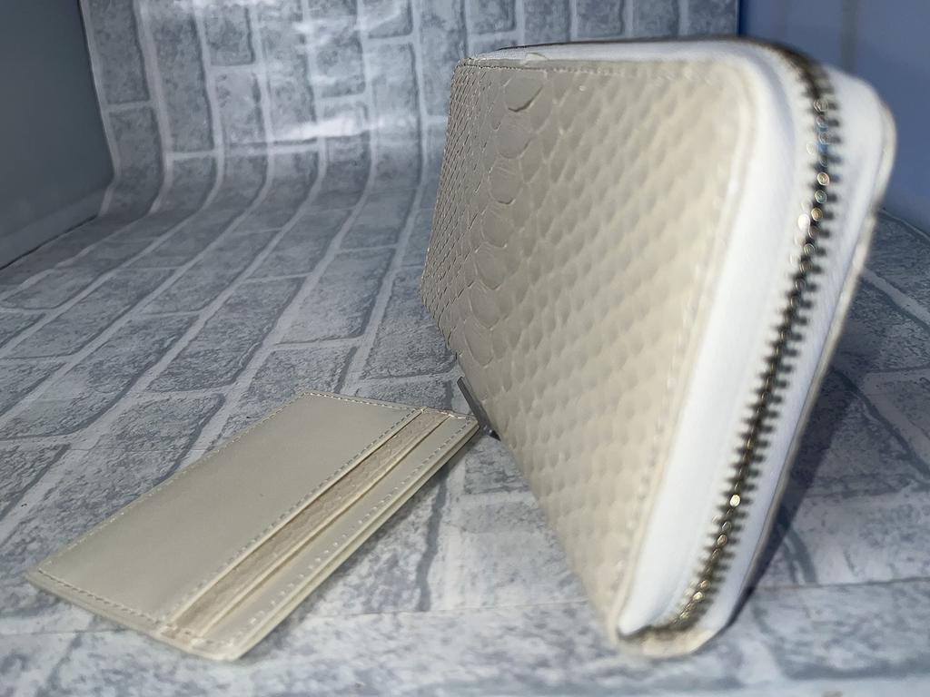 GUODI Langes Portemonnaie mit Rundum-Reißverschluss und Kartenfach, Echtes Pythonskin-Leder mit Perlmutt-Finish, Schlangenleder, für Damen und Herren, HL-10042 (Perle