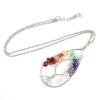 Handmade Winding Silver Natural Stone Crystal Water Drop Shaped Tree Of Life Necklace Colorful Stone Pendant Necklace N30