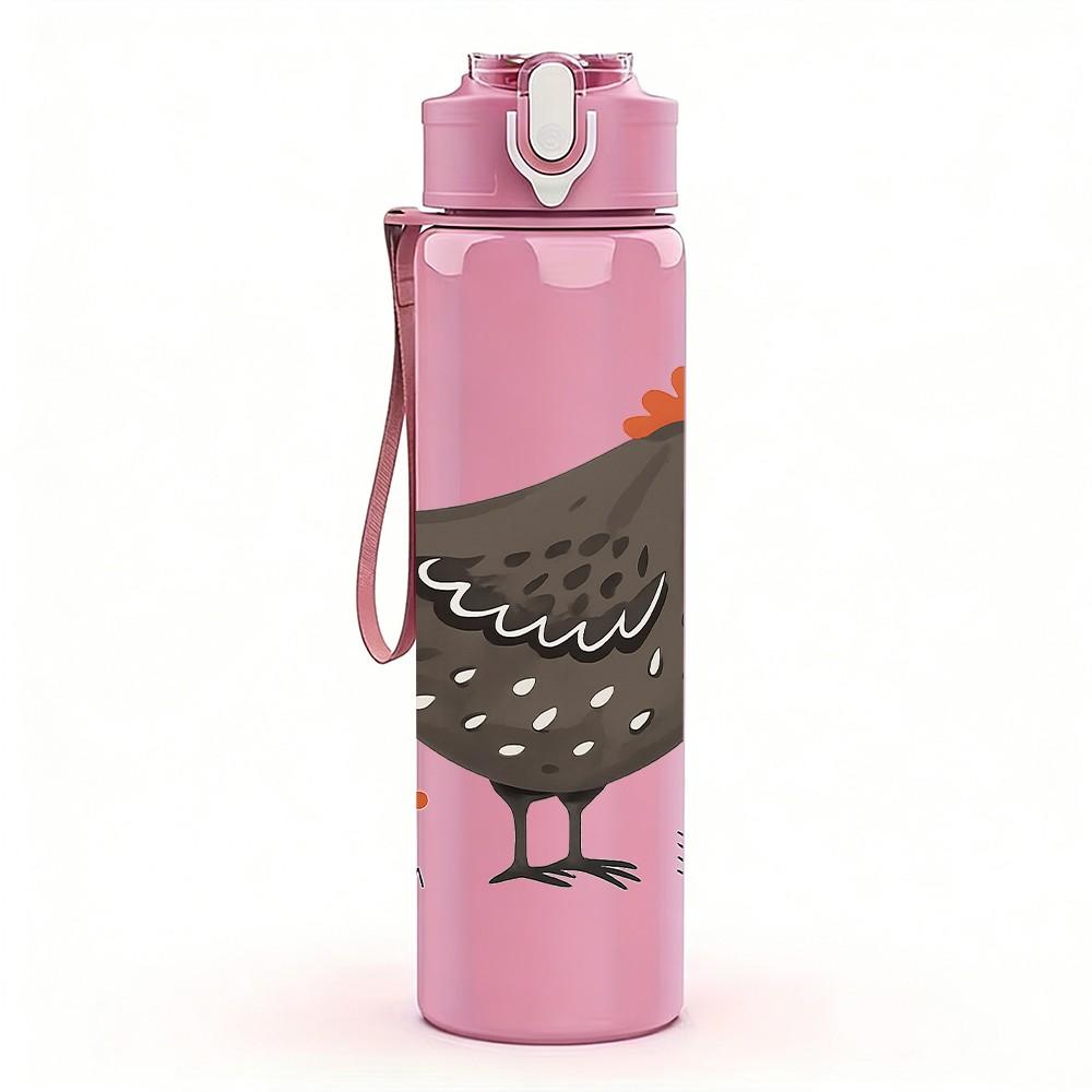 1PC Farm Hen Chicken Illustration 750ml Color Plastic Sports Water Bottle Leakproof Flip Straw Lid Suitable for Sports Office Home Use