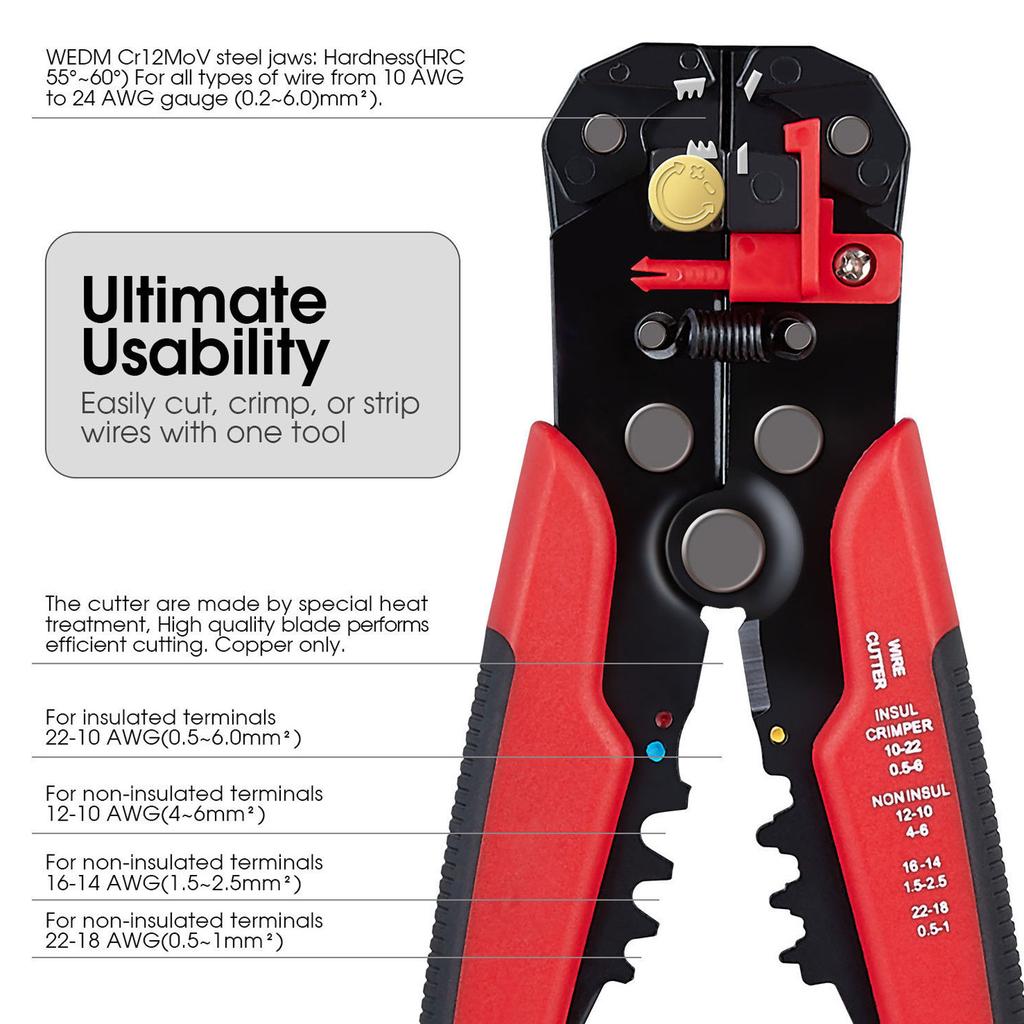 5 in 1 Automatic Wire Stripper Steel TPR Multifunctional Wire Cutter Crimping Tool for Electrical Connectors