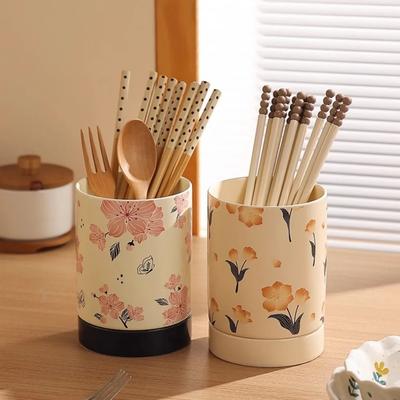 Vintage Ceramic Chopstick Holder Household Chopstick Storage Box with Draining Water Chopstick Spoon Holder Kitchens Accessories