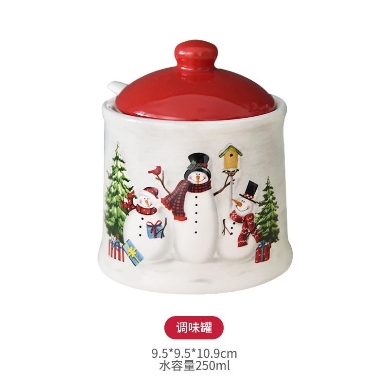 

Nordic Santa Claus Ceramic Seasoning Jar Creative Snowman Relief Porcelain Condiment Bottle Storage of Salt, Sugar, and MSG