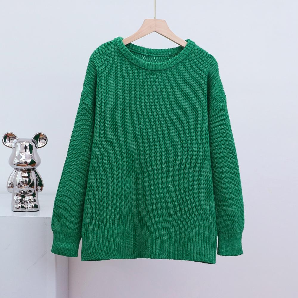 Women's Autumn Winter New Loose Crew Neck Solid Color Long Sleeve Lazy Style Knit Cardigan Coat