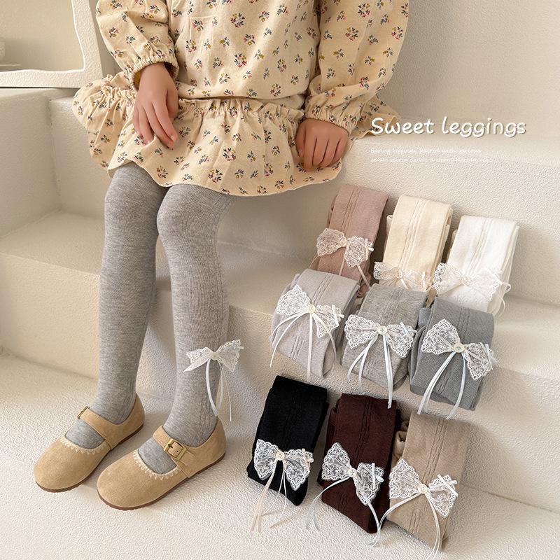 New Spring/Summer Kids' Lace Bowknot Leggings - Cute and Versatile Girls' Tights