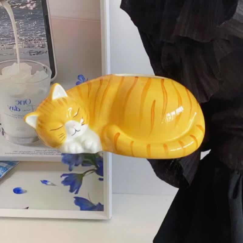 Beiyou Orange Cat Ceramic Tissue Box