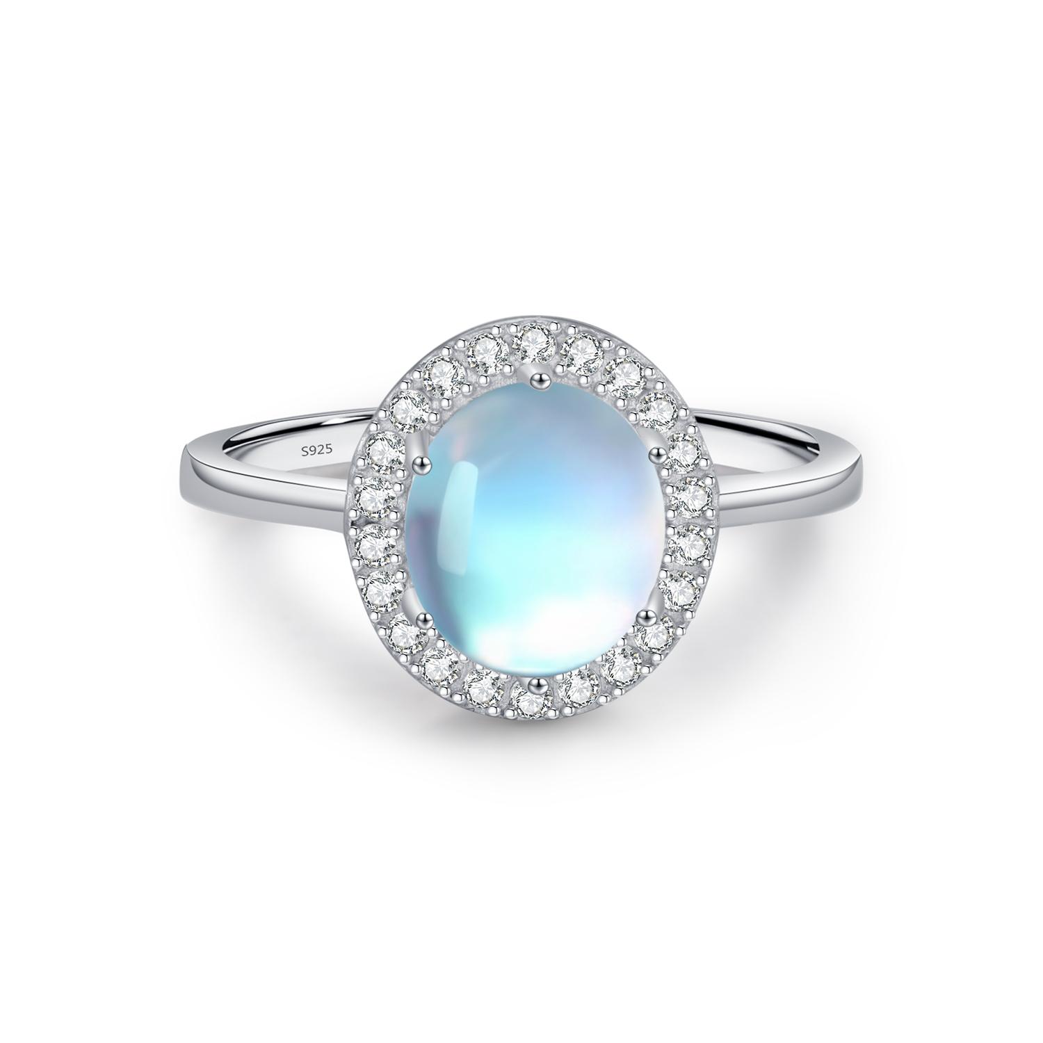 

MODIAN 925 Silver Delicate Luxurt Oval Moonstone Party Finger Ring Shiny Rainbow Color Fine Jewlry For Women Gift 5