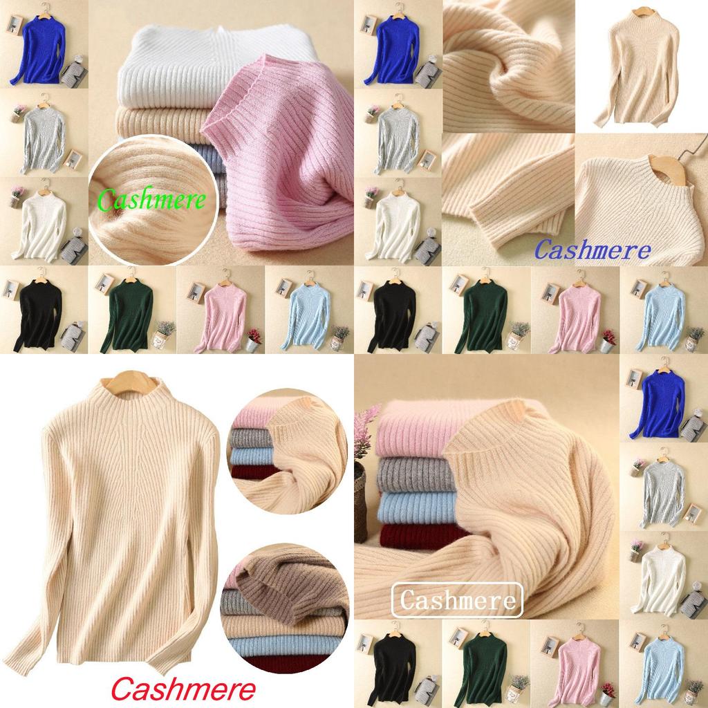 Luxuriously Soft Women Slim Elastic Knitted Half-turtleneck Cashmere Jumper Sweater