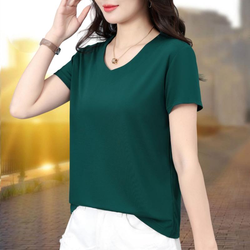 Short-sleeved T-shirt women's V-neck, new summer slim-fitting and thin bottoming shirt, fat mm large-size women's clothing top wholesale