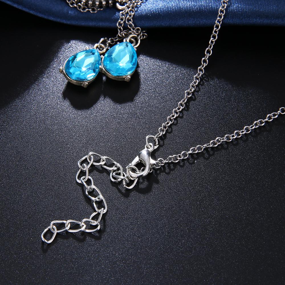 Bohemian Multilayer Blue Crystal Long Tassel Pendant Necklace Women Wedding Party Jewelry Gift